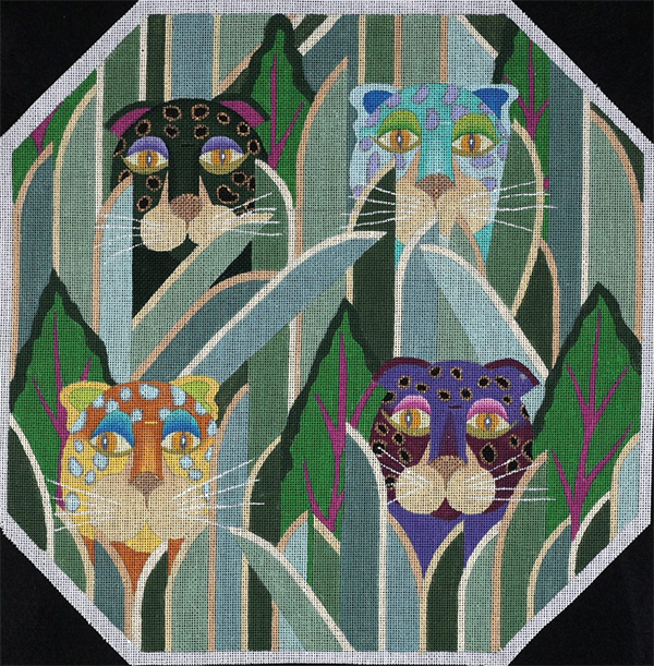 Jeweled Leopards - Hand Painted Needlepoint Canvas from dede's Needleworks