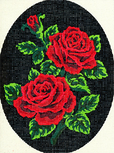 Two Red Roses and a Bud - Collection d'Art Needlepoint Canvas