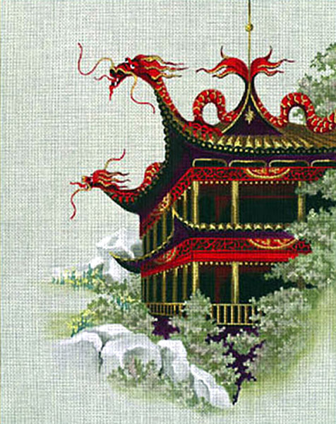 Leigh Designs - Hand-painted Needlepoint Canvases - Pagodas - Fortress of the Red Dragon