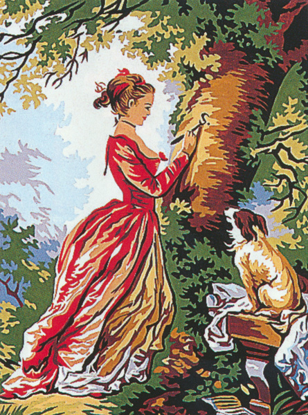 Margot Creations de Paris Needlepoint (Le Chiffre d'Amore) The Figure of Love by J.H. Fragonard Small Canvas