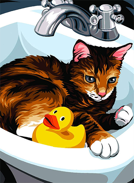 Margot Creations de Paris Needlepoint - Kitten with Rubber Duck (La Toilette)