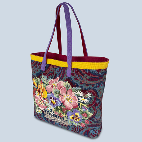 NeedlepointUS: Glorafilia Needlepoint - Floral Paisley Tote Bag Kit ...