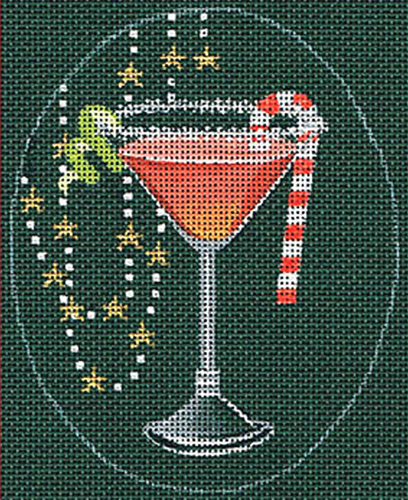 Leigh Designs - Hand-painted Needlepoint Canvases - Christmas Cocktails - Cosmopolitan