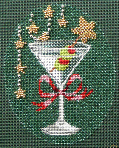 Leigh Designs - Hand-painted Needlepoint Canvases - Christmas Cocktails - Martini #2