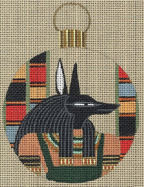Leigh Designs - Hand-painted Needlepoint Canvases - Egyptian Dynasty Ornaments -  Anubis Ornament/Coaster