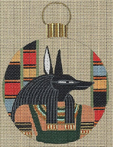 Leigh Designs - Hand-painted Needlepoint Canvases - Egyptian Dynasty Ornaments -  Anubis Ornament/Coaster