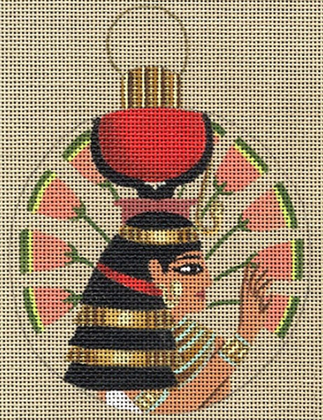 Leigh Designs - Hand-painted Needlepoint Canvases - Egyptian Dynasty Ornaments -  Isis Ornament/Coaster