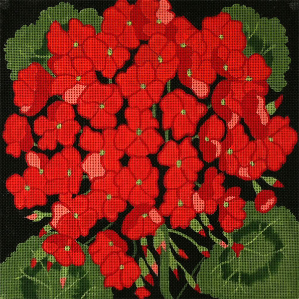Giant Geranium - Hand Painted Needlepoint Canvas from dede's Needleworks