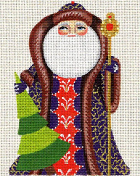 Leigh Designs - Hand-painted Needlepoint Canvases - Russian Santa - Forever Green