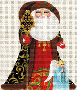 Leigh Designs - Hand-painted Needlepoint Canvases - Russian Santa - Littlest Angel Santa