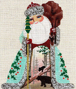 Leigh Designs - Hand-painted Needlepoint Canvases - Russian Santa - Bearing Gifts Santa