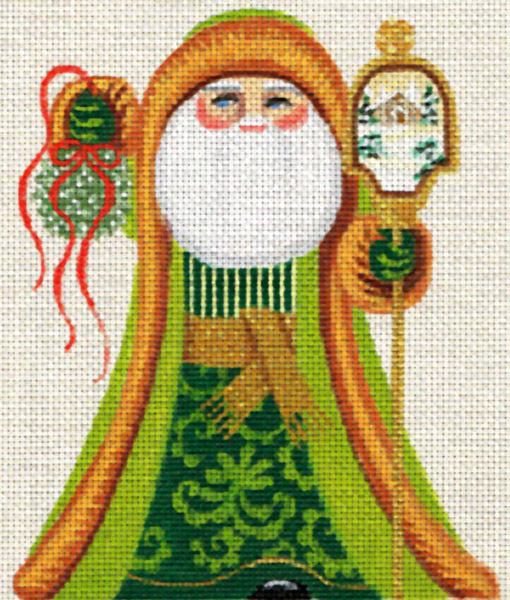 Leigh Designs - Hand-painted Needlepoint Canvases - Russian Santa - Merry Mistletoe Santa