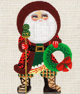 Leigh Designs - Hand-painted Needlepoint Canvases - Russian Santa - Gathering Greens Santa