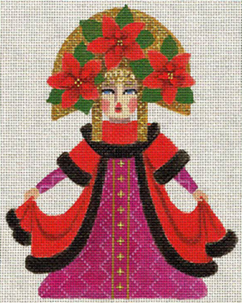 Leigh Designs - Hand-painted Needlepoint Canvases - Winter Maidens - Pretty Poinsettia