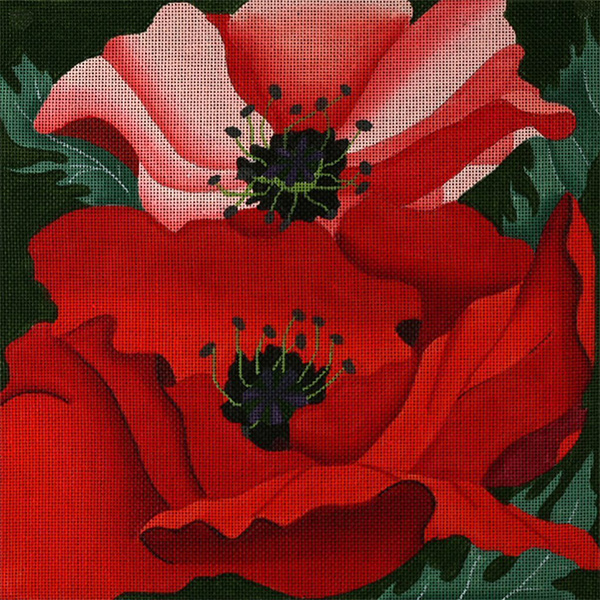 Giant Poppies - Hand Painted Needlepoint Canvas from dede's Needleworks