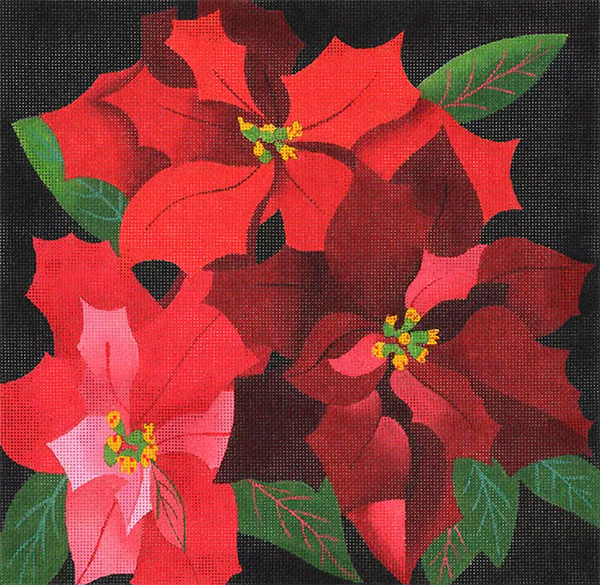Giant Poinsettias - Hand Painted Needlepoint Canvas from dede's Needleworks