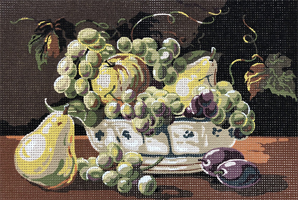 SEG de Paris Needlepoint - Still Life with Grapes, Pears, and Oliives