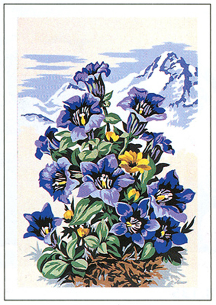 SEG de Paris Needlepoint - Mountain Flowers in Blue Canvas