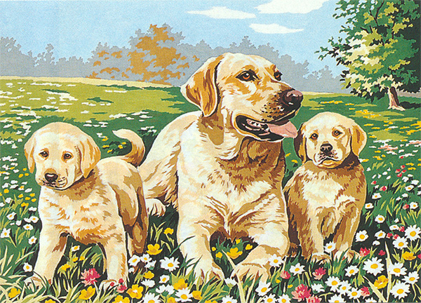 SEG de Paris Needlepoint - Famille Labrador (Labrador Family) Canvas