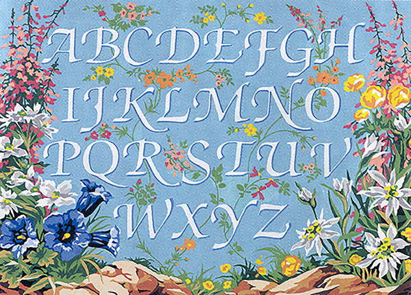 SEG de Paris Needlepoint - Medium Needlepoint Canvases - Abecedaire Fleurs de Montagne (Alphabet with Mountain Flowers) Canvas