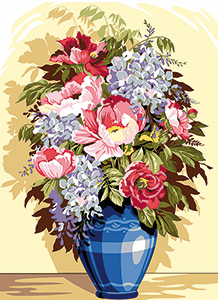 SEG de Paris Needlepoint Bouquet Vase Bleu (Blue Vase with Bouquet)