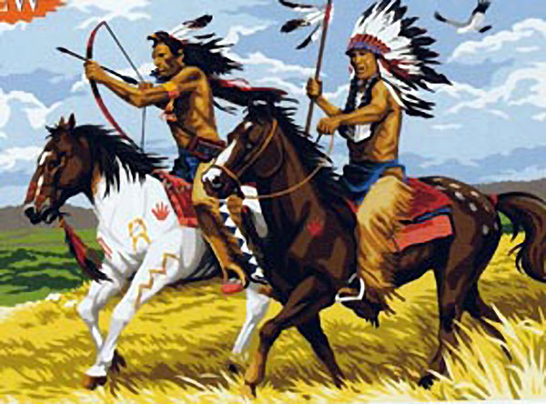 SEG de Paris Needlepoint - Medium Needlepoint Canvases - Indians on Horseback