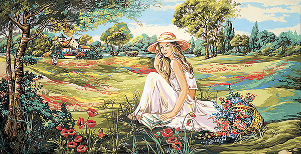 SEG de Paris Needlepoint - Tapestries - Reading in the Valley of Flowers Canvas