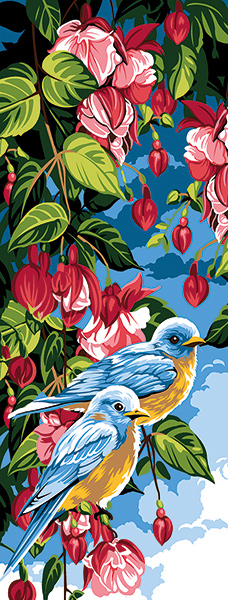 SEG de Paris Needlepoint - Blue Birds and Tropical Flowers