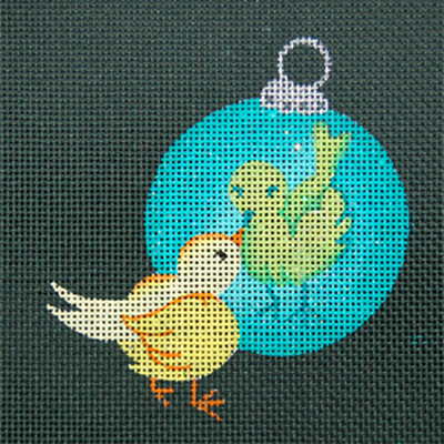 Reflections in Shimmering Globe - Birdie - Hand Painted Needlepoint Canvas from dede's Needleworks
