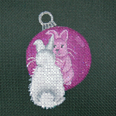 Reflections in Shimmering Globe - Rabbit - Hand Painted Needlepoint Canvas from dede's Needleworks