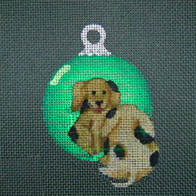 Reflections in Shimmering Globe - Doggie - Hand Painted Needlepoint Canvas from dede's Needleworks