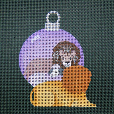 Reflections in Shimmering Globe - Lion and Lamb - Hand Painted Needlepoint Canvas from dede's Needleworks