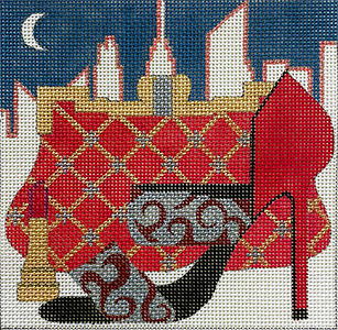 New York Red Hand-painted Needlepoint Canvas