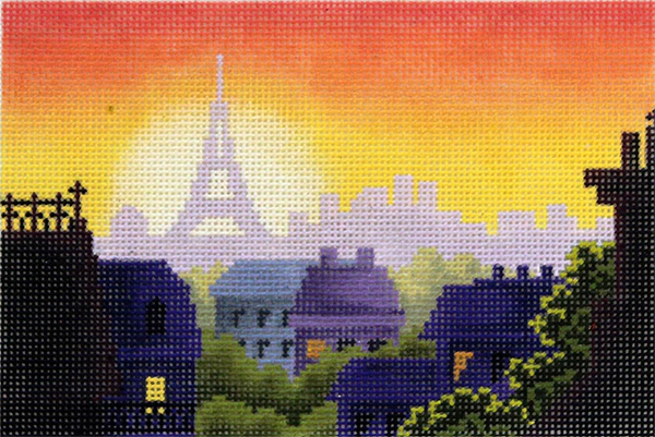 Rooftops of Paris Postcard Hand Painted Needlepoint Canvas from Abigail Cecile