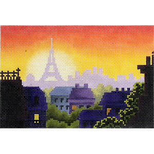 Rooftops of Paris Postcard Hand Painted Needlepoint Canvas from Abigail Cecile