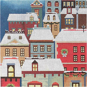 NeedlepointUS: Stitchers Village Scene Hand Painted Needlepoint Canvas from  Rebecca Wood, Hand Painted Canvases, RW430F