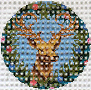 Royal Stag on Blue Ornament Hand Painted Needlepoint Canvas from Abigail Cecile