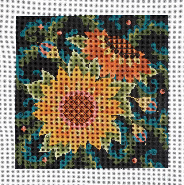Jacobean Sunflowers Hand Painted Needlepoint Canvas from Abigail Cecile