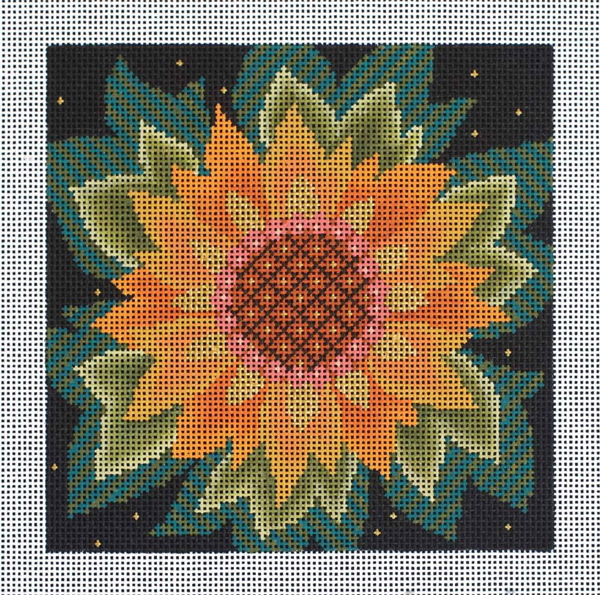 Single Jacobean Sunflower Hand Painted Needlepoint Canvas from Abigail Cecile