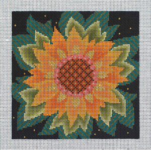 Single Jacobean Sunflower Hand Painted Needlepoint Canvas from Abigail Cecile