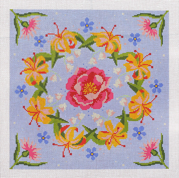 Wild Rose Hand Painted Needlepoint Canvas from Abigail Cecile