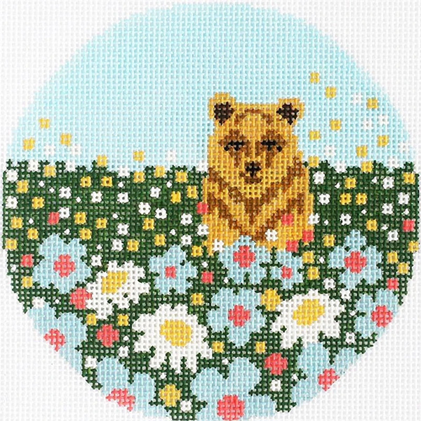 Daisy Bear Ornament Hand Painted Needlepoint Canvas from Abigail Cecile
