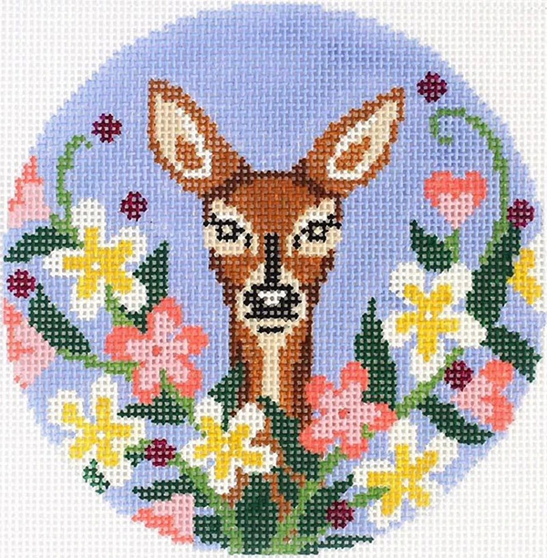 Wildflower Doe Ornament Hand Painted Needlepoint Canvas from Abigail Cecile