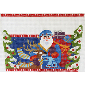 Jacobean Santa with Deer Stocking Cuff Hand Painted Needlepoint Canvas from Abigail Cecile