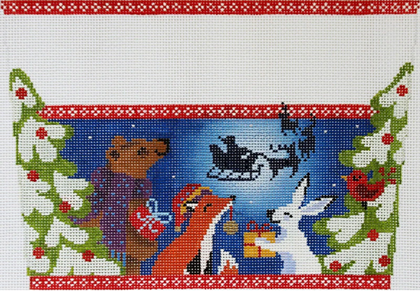 Christmas Eve in the Woods Stocking Cuff Hand Painted Needlepoint Canvas from Abigail Cecile