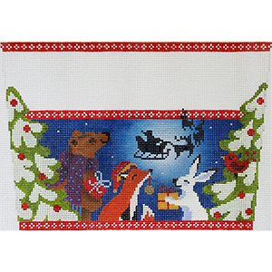Christmas Eve in the Woods Stocking Cuff Hand Painted Needlepoint Canvas from Abigail Cecile