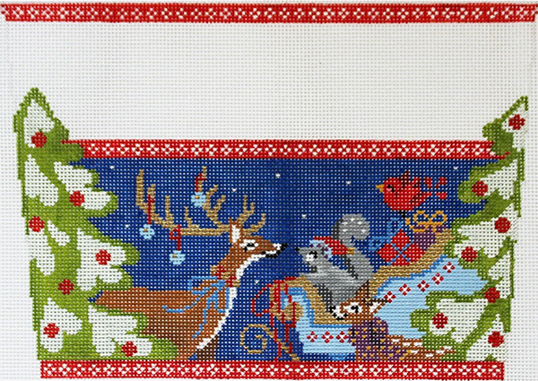 Woodland Animals Stocking Cuff Hand Painted Needlepoint Canvas from Abigail Cecile