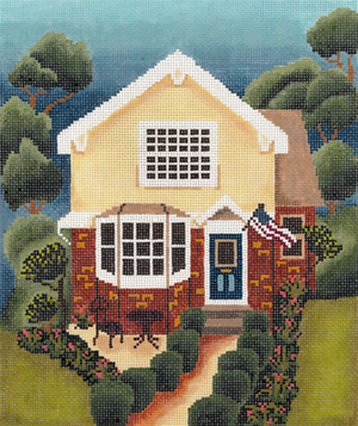 Picket Fence House Hand Painted Needlepoint Canvas from Abigail Cecile