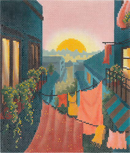 Rooftops of Italy Hand Painted Needlepoint Canvas from Abigail Cecile