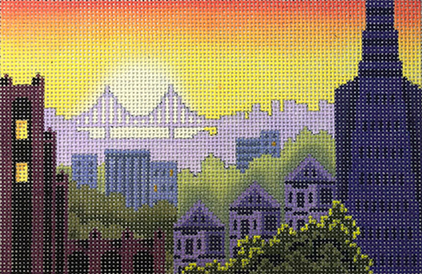 Rooftops of San Francisco Postcard Hand Painted Needlepoint Canvas from Abigail Cecile
